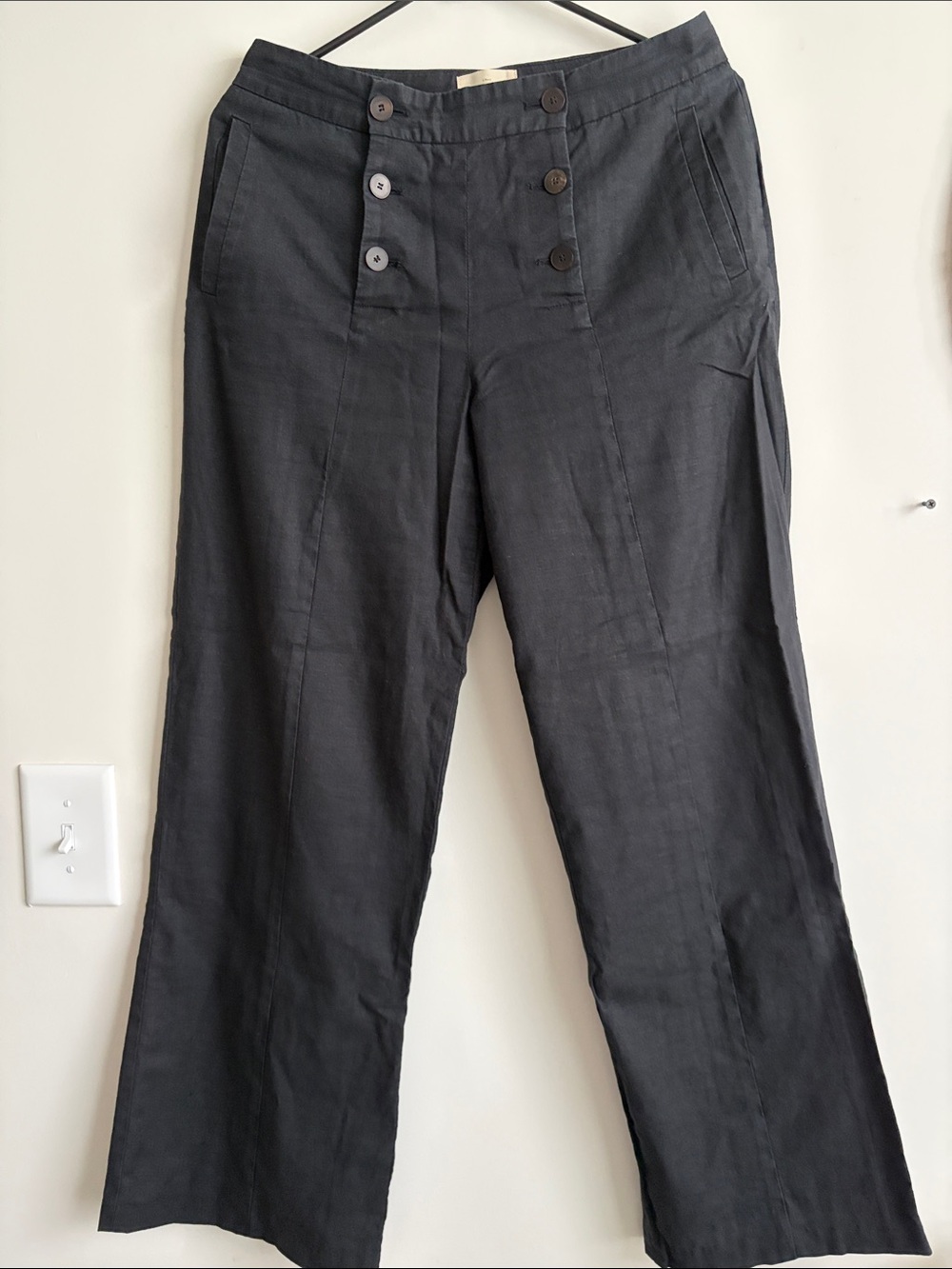Sezane - Black Linen Button-Front Pants - size 38